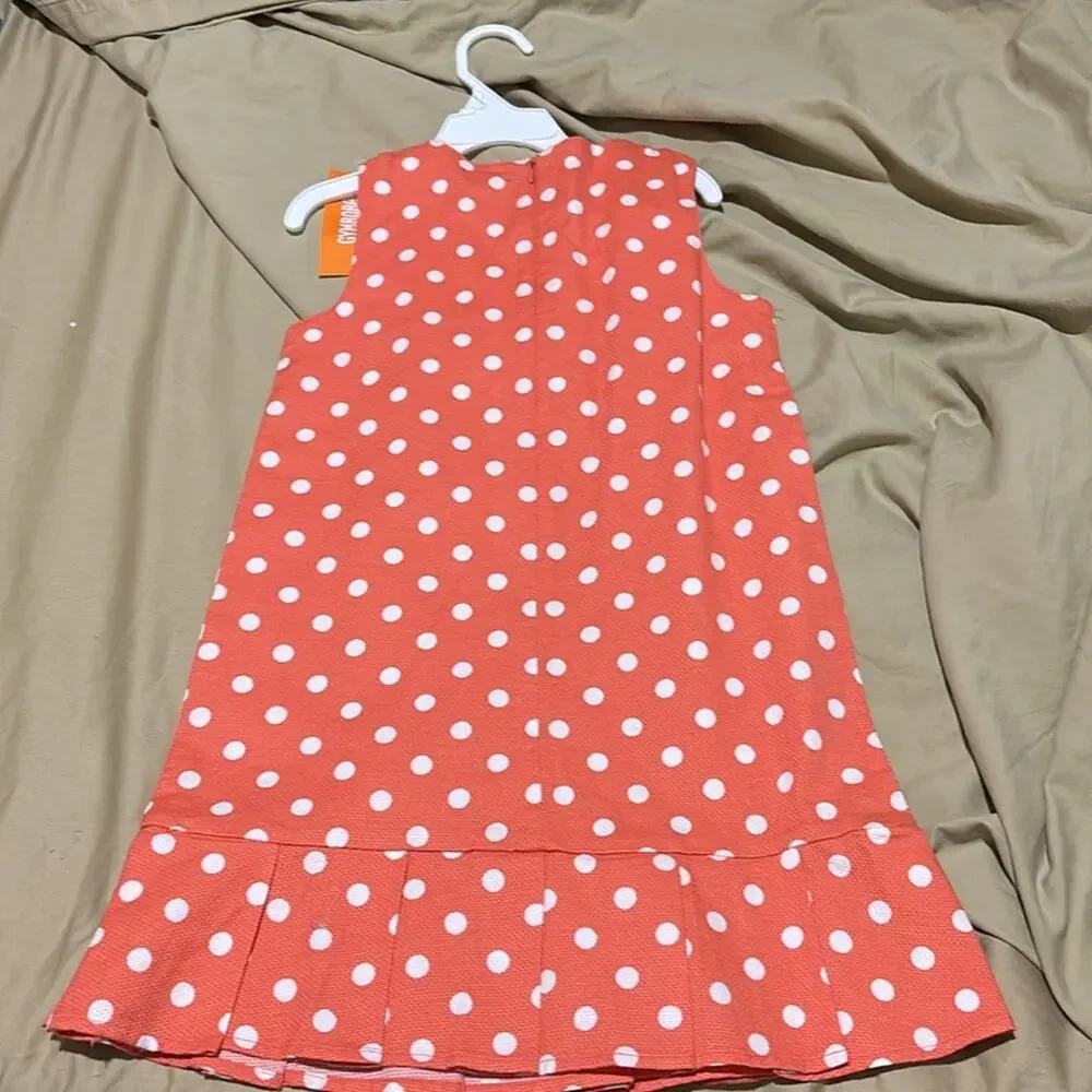 Gymboree 7 peach polka dot sleeveless drop waist dress bow detail nwt perfect